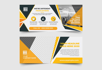 Advertising Banner Layout with Geometric Orange Elements