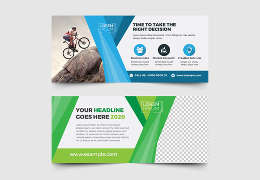 Advertising Banner Layout with Blue and Green Accents
