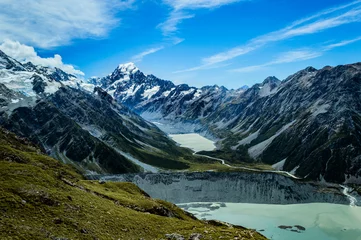 Fototapete Aoraki/Mount Cook Aoraki Mount Cook  Sicht über Seen und Berge  starke Farben  Neuseeland