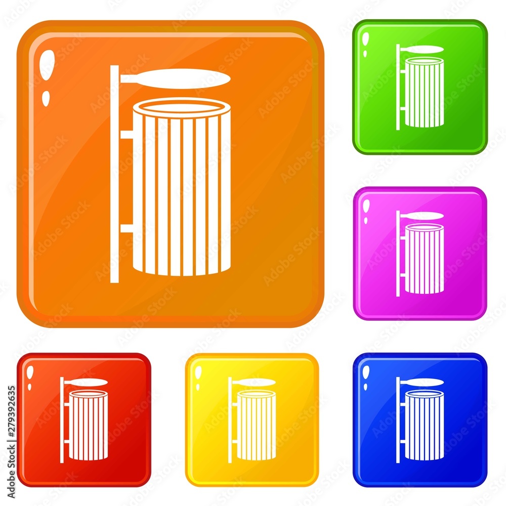 Poster public trash can icons set collection vector 6 color isolated on white background