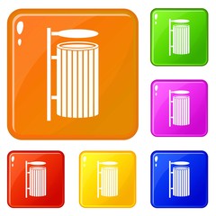 Public trash can icons set collection vector 6 color isolated on white background