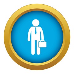 Businessman standing with his briefcase icon blue vector isolated on white background for any design