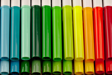 Fototapeta premium close up shot of rainbow markers for back to school supplies