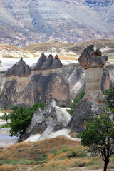 View of the Fairy Chimneys in Göreme National Park. Cappadocia, Central Anatolia, Turkey.