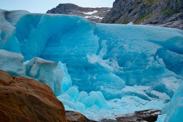 Fototapeta na wymiar Blue ice of Svartisen Glacier, Norway.