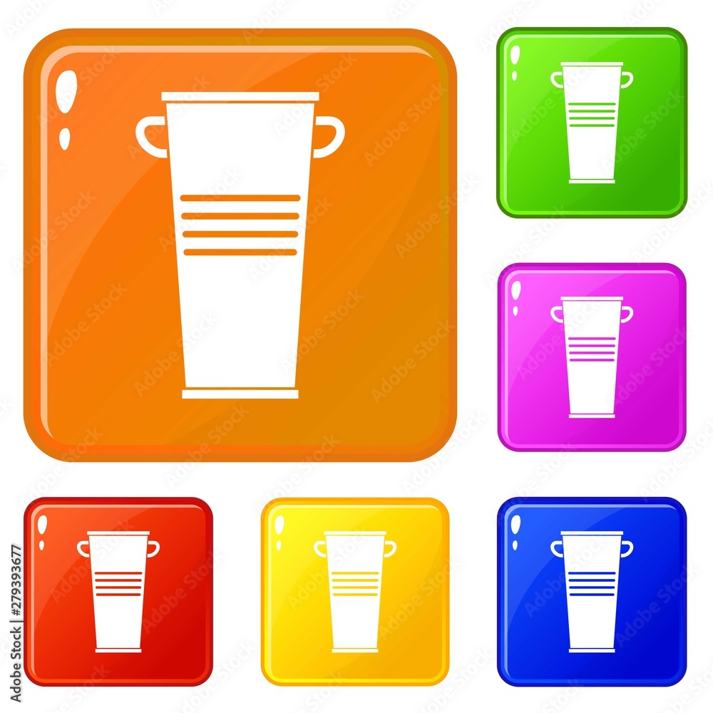 Poster trash can with handles icons set collection vector 6 color isolated on white background