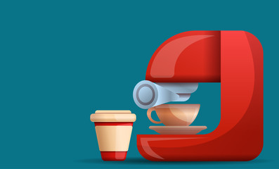 Home coffee machine concept banner. Cartoon illustration of home coffee machine vector concept banner for web design