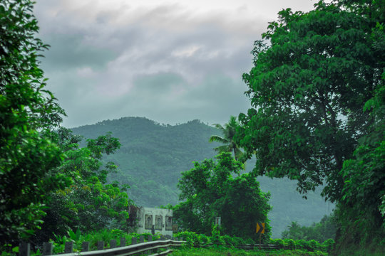 Vagamon, Kerala, India- 07 July 2019:Erattupetta Peerumedu road to vagamon hill station