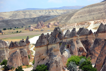 Fototapeta na wymiar View of the Fairy Chimneys in Göreme National Park. Cappadocia, Central Anatolia, Turkey.