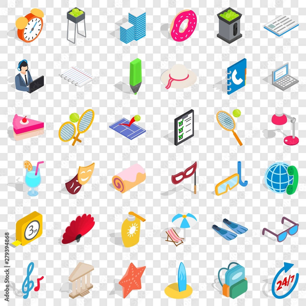 Poster show icons set. isometric style of 36 show vector icons for web for any design