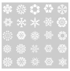 white paper snowflakes on gray background, new year illustration