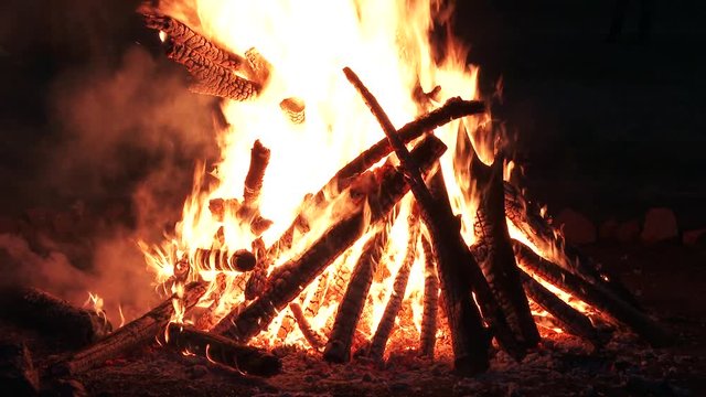 Bonfire at night, close up, nature background