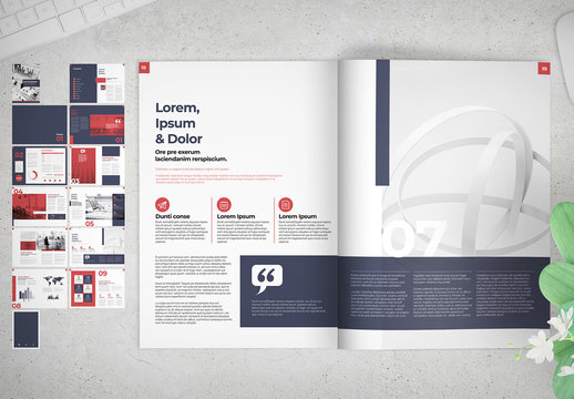 Presentation Brochure Layout with Navy and Red Elements