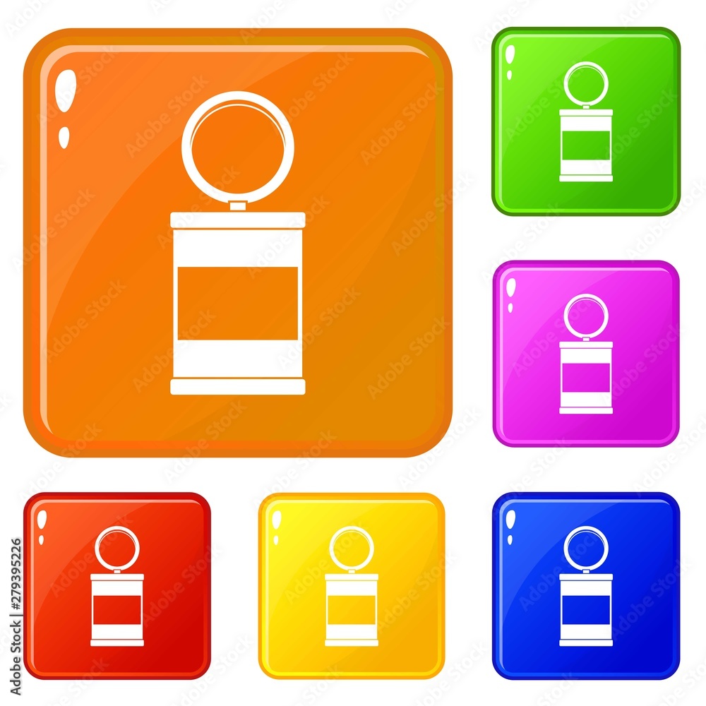Aufkleber trash can with pedal icons set collection vector 6 color isolated on white background