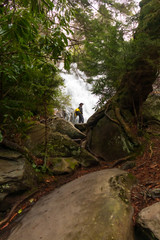 Man gazing at Ramsey Cascades waterfall in Great Smoky Mountains National Park