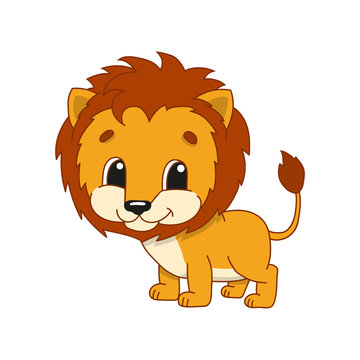 Shaggy lion. Cute character. Colorful vector illustration. Cartoon style. Isolated on white background. Design element. Template for your design, books, stickers, cards, posters, clothes.
