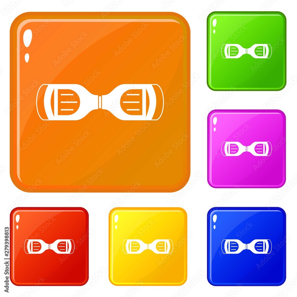 Poster hoverboard gyro pod top view icons set collection vector 6 color isolated on white background
