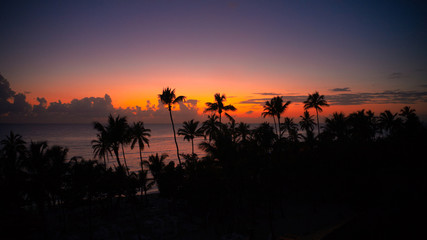 Fototapeta na wymiar aerial view of a beautiful caribbean sunset at the beach