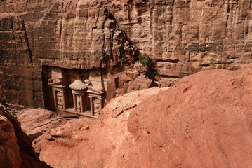 Al Khazneh - the treasury, ancient city of Petra, Jordan. View from the top.