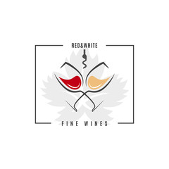 Red and white wine logo. Wine glass on white