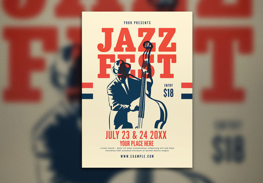 Jazzfest Flyer Layout with Bass Player Illustration