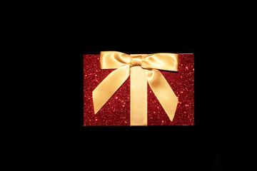 Little Festive Red Glitter Parcel Present with Gold Bow Gift