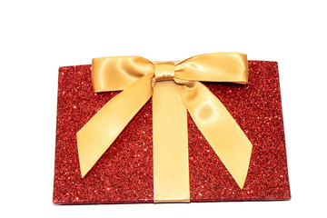 Little Festive Red Glitter Parcel Present with Gold Bow Gift