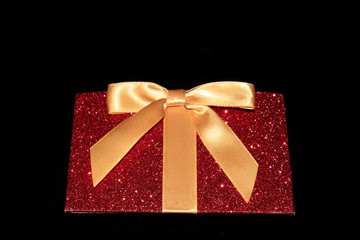 Little Festive Red Glitter Parcel Present with Gold Bow Gift