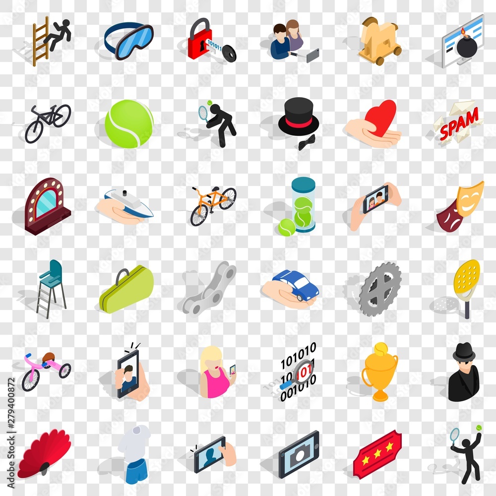 Poster bomb icons set. isometric style of 36 bomb vector icons for web for any design