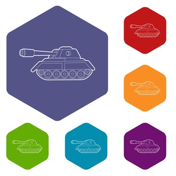 Tank icons vector colorful hexahedron set collection isolated on white