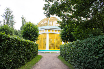 Beautiful historical building of architectural and Park ensemble in Kuskovo manor on summer day...