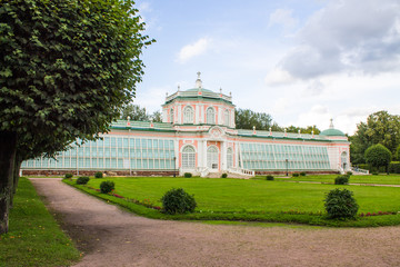 Beautiful historical building of architectural and Park ensemble in Kuskovo manor on summer day Moscow Russia