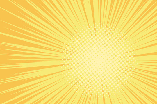 Vector Comic Book Background. Sunburst Halftone Pattern In Pop Art Style