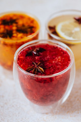 herbal tea on a light wooden background