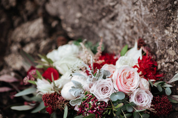 Wedding bouquet on stones