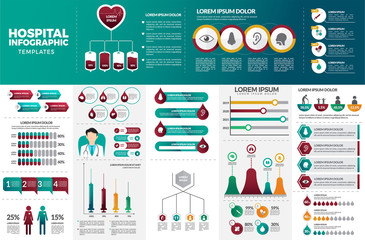 Hospital Infographic Template set. Colorful Infographic templates. Health Infographic Bundle