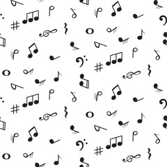 Seamless pattern with music notes symbols. Monochrome background.