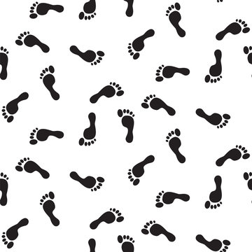 Footprint silhouettes vector seamless pattern monochrome print.