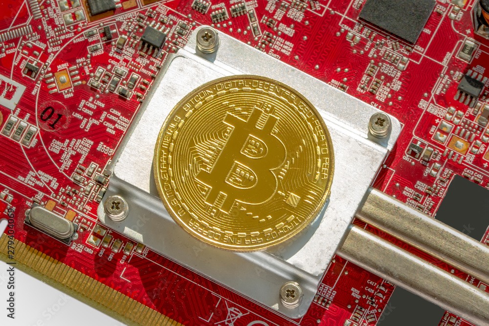 Poster bitcoins and new virtual money concept.gold bitcoins with candle stick graph chart and digital backg