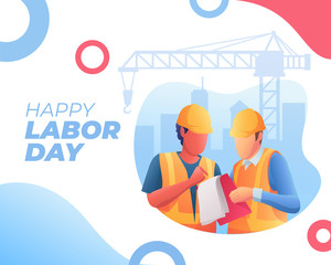 Happy Labor Day Illustration. Illustration of two workers were discussing