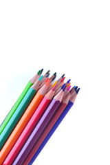 Colour pencils isolated on white background close up