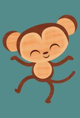 Illustration of a cute monkey standing in a joyful stance with closed eyes