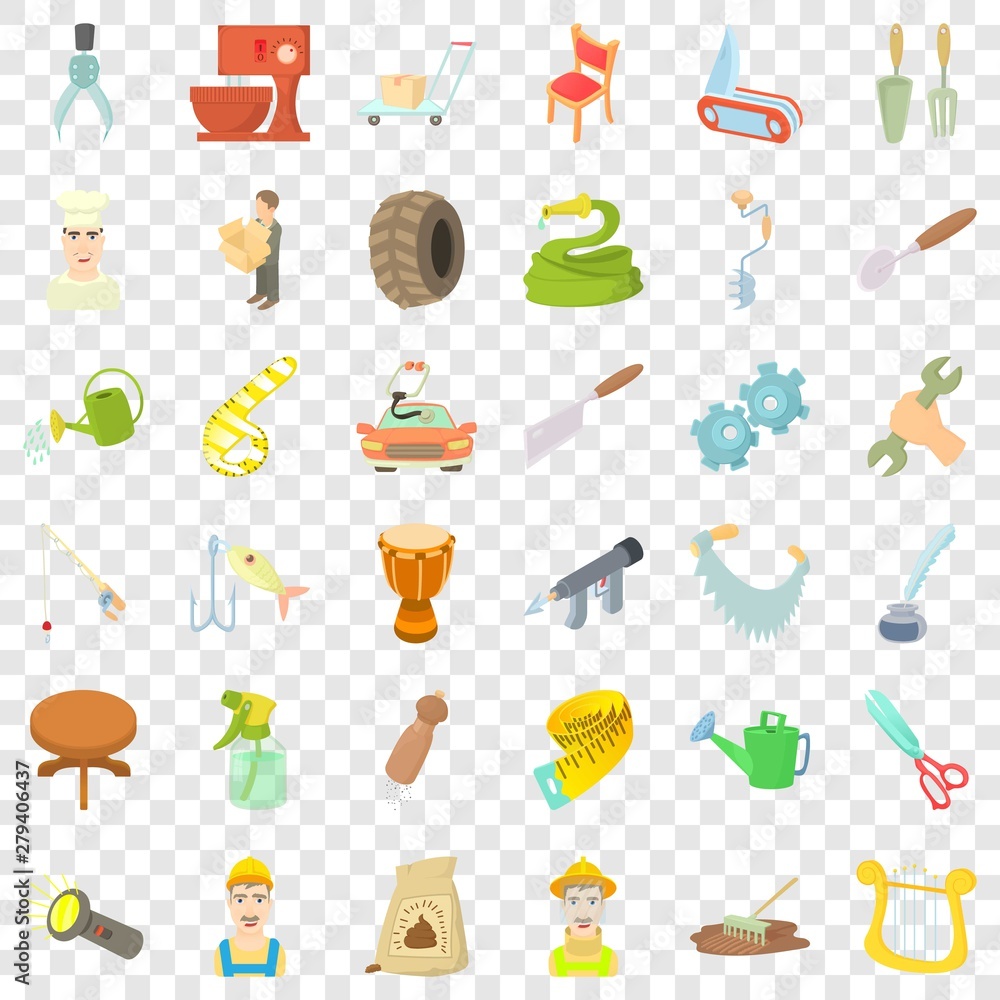Poster work icons set. cartoon style of 36 work vector icons for web for any design
