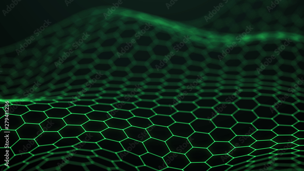 Poster green technology background. futuristic hexagon background. technology concept. big data. 3d