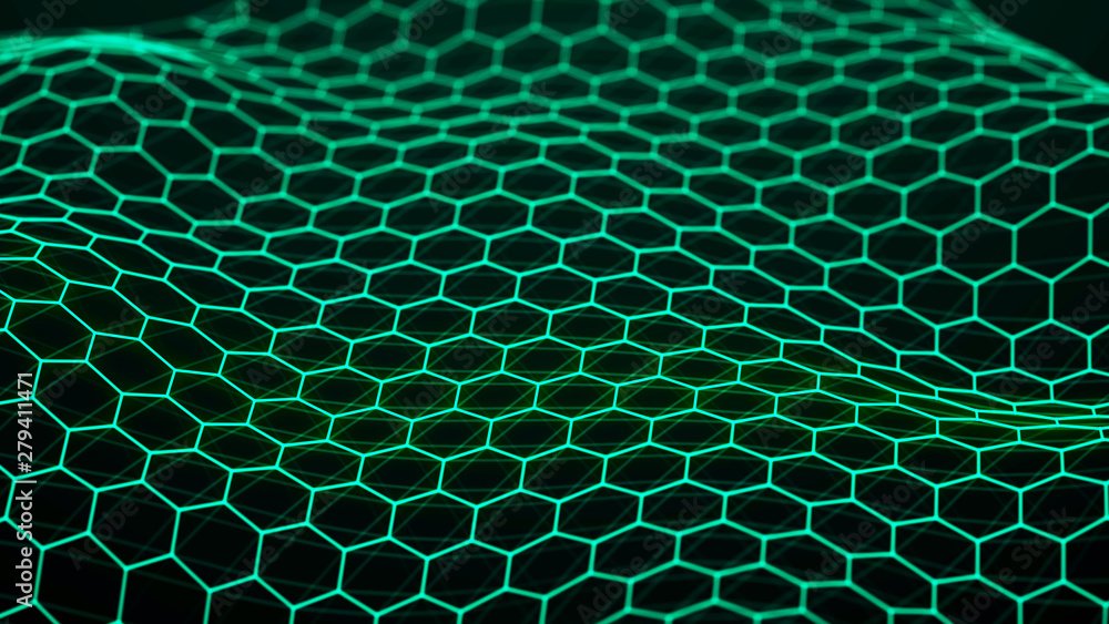 Poster green technology background. futuristic hexagon background. technology concept. big data. 3d
