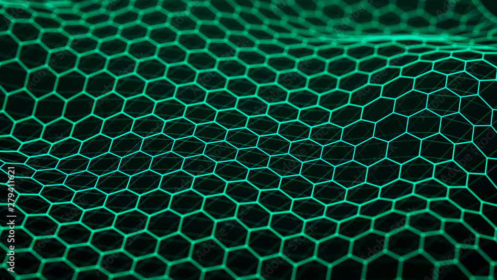 Aufkleber green technology background. futuristic hexagon background. technology concept. big data. 3d
