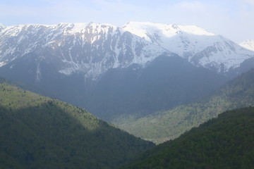 Snow-capped peaks of the Caucasus Mountains