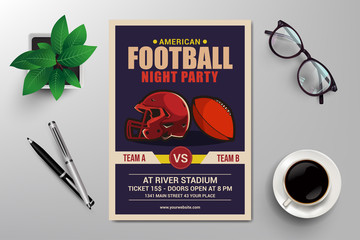 american football night party flyer template vector