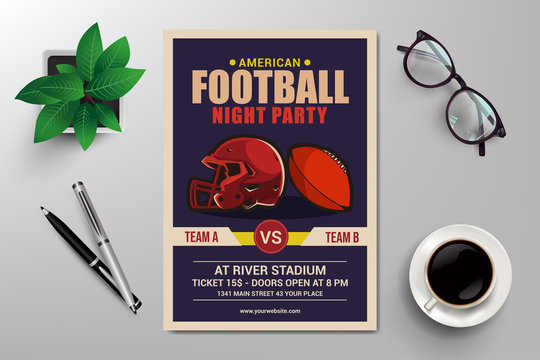 American Football Night Party Flyer Template Vector