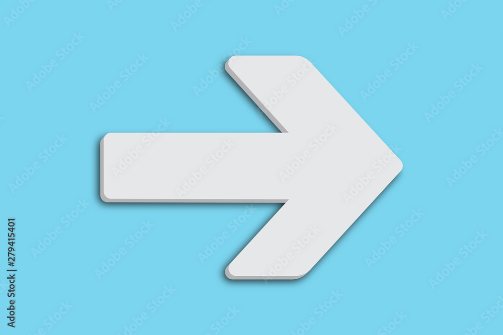 Poster white arrow sign symbol in minimalist white grey color 3d design shape and isolated on simple minima
